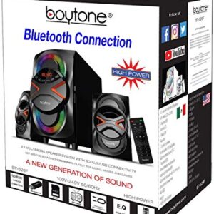 Boytone BT-626F, 2.1 Bluetooth Powerful Home Audio Speaker System, with FM Radio, SD Slot, USB Ports, Digital Playback, 54 Watts, Disco Lights, Remote Control, for Smartphone, Tablet. 110/220V