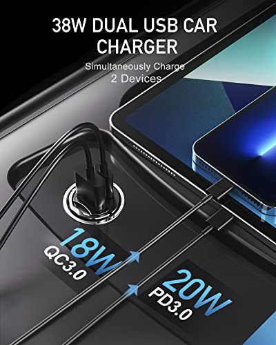 EHO USB C Car Charger, 38W All Metal Fast Car Charger Mini Dual Port Type C Car Adapter (PD20W + QC18W), Compatible with iPhone 13 Pro Max/12 Pro Max, Galaxy S21/S20/S10, iPad Air/Pro, Google Pixel