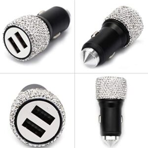 Dual USB Car Charger Bling Bling Handmade Rhinestones Crystal Car Decorations for Fast Charging Car Decors for iPhone, iPad Pro/Air 2/Mini, Samsung Galaxy Note 9 8 S9 S9+ LG Nexus HTC etc