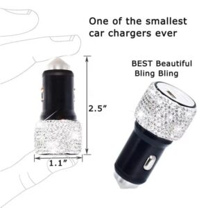 Dual USB Car Charger Bling Bling Handmade Rhinestones Crystal Car Decorations for Fast Charging Car Decors for iPhone, iPad Pro/Air 2/Mini, Samsung Galaxy Note 9 8 S9 S9+ LG Nexus HTC etc