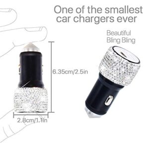 Dual USB Car Charger Bling Bling Handmade Rhinestones Crystal Car Decorations for Fast Charging Car Decors for iPhone, iPad Pro/Air 2/Mini, Samsung Galaxy Note 9 8 S9 S9+ LG Nexus HTC etc