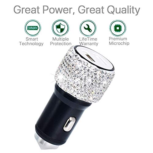 Dual USB Car Charger Bling Bling Handmade Rhinestones Crystal Car Decorations for Fast Charging Car Decors for iPhone, iPad Pro/Air 2/Mini, Samsung Galaxy Note 9 8 S9 S9+ LG Nexus HTC etc