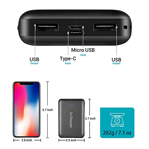 Dr. Prepare 10000mAh Battery Pack Charger Portable, 5V 3A USB C Power Bank with Dual Output, Ultra-Compact External Battery Pack for Heated Vest, Heated Jacket, iPhone and iPad