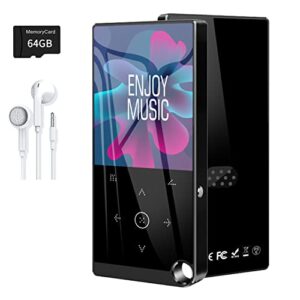 64gb mp3 player with bluetooth, sunoony music player with fm radio, built-in hd speaker, hifi lossless sound, tf card, earphone, voice recorder/video/photo viewer/e-book player for kids, running, gift