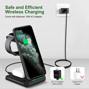 Alpharan Wireless Charger,3 in 1 Wireless Charging Station,Fast Charging Stand Dock for Apple Watch Series,AirPods,iPhone 14 13 12 11 Pro Max X XR XS 8 Plus with QC 3.0 Adapter by Alpharan (Black)