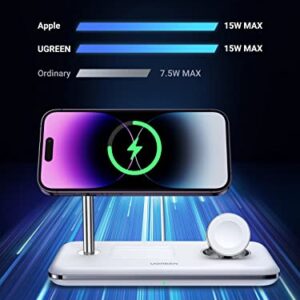 UGREEN MFi-Certified 25W 3-in-1 MagSafe Wireless Charging Station, 15W Fast Charging for iPhone 14/13/12 MagSafe Series, Compatible with Apple Watch, AirPods Series (No AC Adapter)