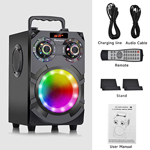 Bluetooth Speakers, 60W Loud Wireless Stereo Speaker with Subwoofer Deep Bass, Bluetooth 5.0, FM Radio, Colorful Lights, 8000mAh Battery, Portable Outdoor Big Speaker for Home Party Garden Gifts