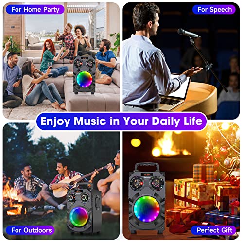 Bluetooth Speakers, 60W Loud Wireless Stereo Speaker with Subwoofer Deep Bass, Bluetooth 5.0, FM Radio, Colorful Lights, 8000mAh Battery, Portable Outdoor Big Speaker for Home Party Garden Gifts