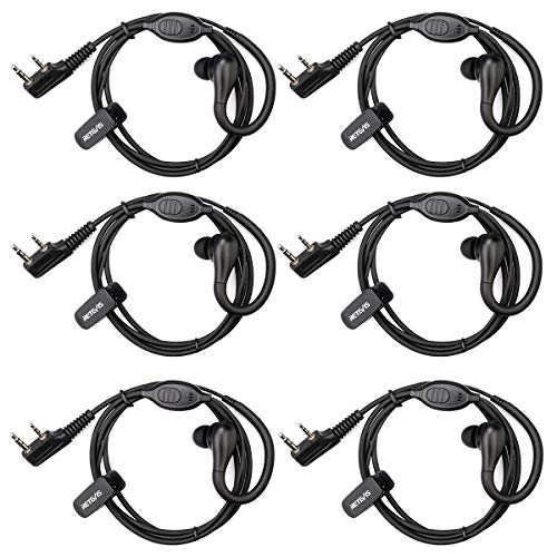 Retevis RT22 Walkie Talkie Earpiece with Mic, 2 Pin Earhook Earpiece, Compatible H-777 RT21 RT68 RT19 Baofeng UV-5R Arcshell AR-5 Two Way Radio, Security Two Way Radio Headset(6 Pack)