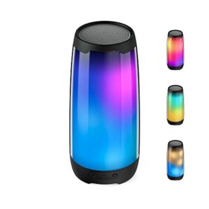 bluetooth speaker with lights bugani color changing portable wireless speaker 6 color led lighting themes, ipx5 waterproof bluetooth speaker 20w stereo sound, 24 hours battery, tws pairing mic tf card