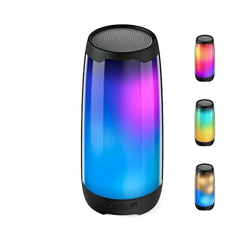 Bluetooth Speaker with Lights BUGANI Color Changing Portable Wireless Speaker 6 Color LED Lighting Themes, IPX5 Waterproof Bluetooth Speaker 20W Stereo Sound, 24 Hours Battery, TWS Pairing Mic TF Card