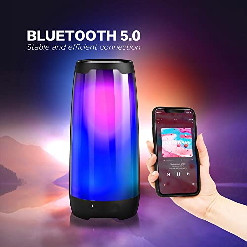 Bluetooth Speaker with Lights BUGANI Color Changing Portable Wireless Speaker 6 Color LED Lighting Themes, IPX5 Waterproof Bluetooth Speaker 20W Stereo Sound, 24 Hours Battery, TWS Pairing Mic TF Card