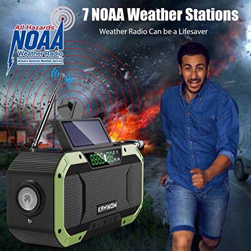 Emergency Hand Crank Solar Radio,Waterproof Bluetooth Speaker,AM FM NOAA Portable Digital Weather Radio with Flashlight,Reading Lamp,5000mAh Cell Phone Charger,SOS Alarm,Compass,Survival Camping Gear