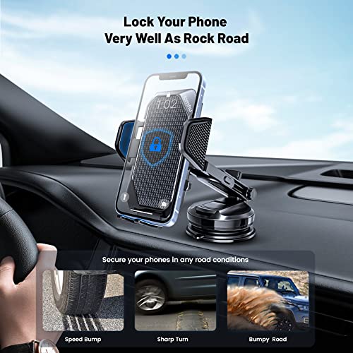 Homhu Phone Mount for Car [Off-Road Super Suction ] Universal Holder 4in1,Long Arm Cup Holder,Dashboard Windshield Vent Compatible with iPhone Samsung All Smartphones, Black, (HZ001)