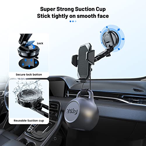 Homhu Phone Mount for Car [Off-Road Super Suction ] Universal Holder 4in1,Long Arm Cup Holder,Dashboard Windshield Vent Compatible with iPhone Samsung All Smartphones, Black, (HZ001)