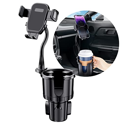 Cup Holder Phone Mount, FONKEN 2 in 1 Cup Car Phone Holder for Car [Stable & Adjustable] Goosenecks Car Cup Holder Expander with Cell Phone Holder 360° Rotation Phone Cup Holder for Car Fit All phones