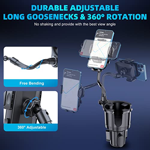 Cup Holder Phone Mount, FONKEN 2 in 1 Cup Car Phone Holder for Car [Stable & Adjustable] Goosenecks Car Cup Holder Expander with Cell Phone Holder 360° Rotation Phone Cup Holder for Car Fit All phones