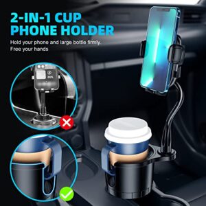 Cup Holder Phone Mount, FONKEN 2 in 1 Cup Car Phone Holder for Car [Stable & Adjustable] Goosenecks Car Cup Holder Expander with Cell Phone Holder 360° Rotation Phone Cup Holder for Car Fit All phones