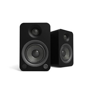 kanto yu4 powered speakers with bluetooth and built-in phono preamp | auto standby and startup | remote included | 140w peak power | matte black | pair
