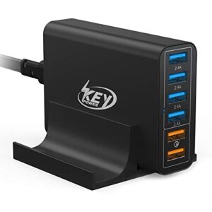 key power quick charge 3.0 wall charger, 60w 6-port usb fast charger desktop charging station for iphone/pro max/xs max/xr/x/8/7/plus, ipad pro/air 2/mini, galaxy s10/s9/s8/s7/plus htc and more