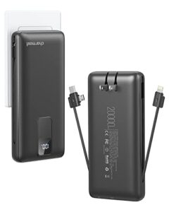 charmast portable charger with built-in cables and ac wall plug 20000mah, 20w pd 18w qc 3.0 fast charging power bank battery pack compatible with iphone 14/13, samsung galaxy, ipad, and more
