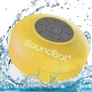 Soundbot SB510 Bluetooth Shower Speaker HD Water Resistant Bathroom Speakers, Handsfree Portable Speakerphone with Built-in Mic, 6hrs of Playtime, Control Buttons and Dedicated Suction Cup (Yellow)