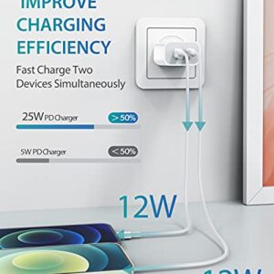 iPhone Charger, 25W USB C Charger Dual Ports USB Type C Fast Charger with 3FT 20W USB C to Lightning Cable MFi Certified Type C PD Charger for iPhone 14/13/12/12 Pro/12 Pro Max/11/11 Pro/XS Max/XR/X/8