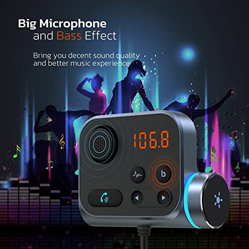 Nulaxy Bluetooth FM Transmitter for Car, Car Bluetooth Adapter W Air Vent Clip, Car Radio Bluetooth Hand-Free Call, QC3.0 Fast Charge, Noise Cancellation with Big Mic & Bass Boost, TF Card/AUX-KM21