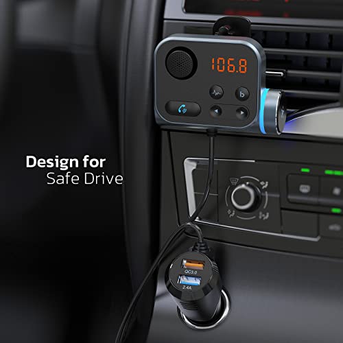 Nulaxy Bluetooth FM Transmitter for Car, Car Bluetooth Adapter W Air Vent Clip, Car Radio Bluetooth Hand-Free Call, QC3.0 Fast Charge, Noise Cancellation with Big Mic & Bass Boost, TF Card/AUX-KM21