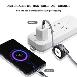SDBAUX Retractable USB C to USB C 60W Cable,Type C Phone Charger Fast Charging Cord Compatible with Galaxy S22 S21 Lumia Switch Pixel Mini Cell Phones Tablets and More[2-Pack 3.3ft]