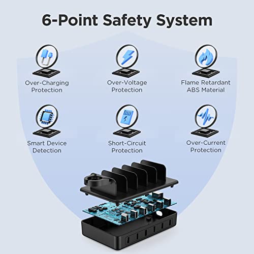 Charging Station for Multiple Devices, HSicily 50W 6 Ports Charging Dock with 6 Mixed Cables Charger Station Compatible with Cellphone, Tablet, Kindle, Apple Watch and Other Electronics