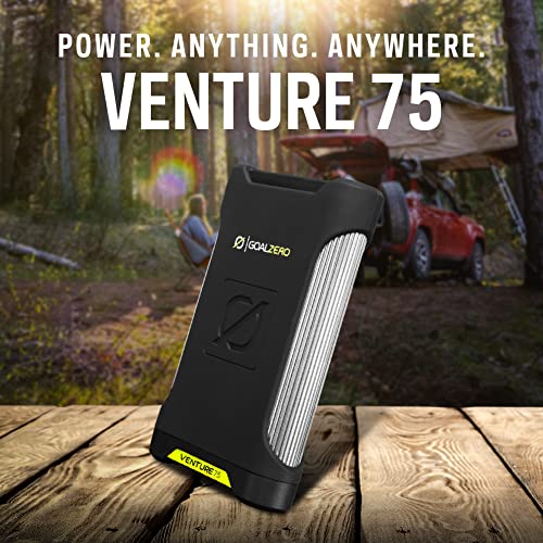 Goal Zero Venture 75 Portable Charger Power Bank 19200mAH 60W USB-C Power Delivery Port, 2 USB Outputs IP67 Rating 50 Lumens Flashlight