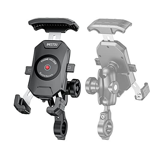 Anti-Theft Motorcycle Phone Mount-iMESTOU Bike Ball Phone Holder Handlebar Double Socket Stem Mobile Holder with Aluminium 1" Ball Base 360 Rotation Universal for 4.0-7.0 Inch Smartphones