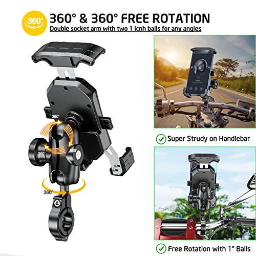 Anti-Theft Motorcycle Phone Mount-iMESTOU Bike Ball Phone Holder Handlebar Double Socket Stem Mobile Holder with Aluminium 1" Ball Base 360 Rotation Universal for 4.0-7.0 Inch Smartphones