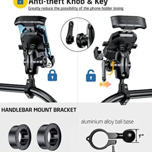 Anti-Theft Motorcycle Phone Mount-iMESTOU Bike Ball Phone Holder Handlebar Double Socket Stem Mobile Holder with Aluminium 1" Ball Base 360 Rotation Universal for 4.0-7.0 Inch Smartphones