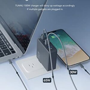 100W USB C Wall Charger: TUNNU GaN PD Fast Charging Block Type C Multiport Power Adapter - 4 Ports for USB C Laptop Smartphone - Compatible with MacBook Pro Air iPhone 12/13 Pro Max iPad Pro Samsung