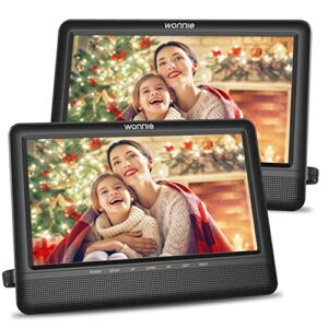 wonnie 10.5” car dual dvd player, headrest video players portable with 5 hours rechargeable battery,two mounting brackets,support usb/sd/sync tv,last memory,av out &in ( 1 player+1 monitor )