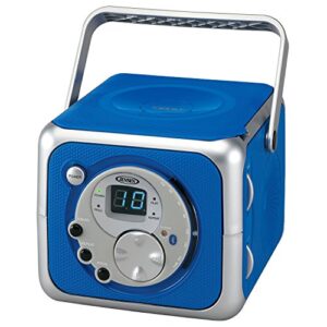 jensen cd-555 blue cd bluetooth boombox portable bluetooth music system with cd player +cd-r/rw & fm radio with aux-in & headphone jack line-in – limited edition- blue