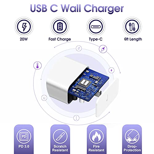 iPhone 12 13 14 Fast Charger, [Apple MFi Certified] 20W USB C Fast Charger Block with 6.6FT Type-C to Lightning Cable, Super Fast Charging Compatible with iPhone 14/13 Pro/12 Pro Max/11/Xs Max/XR/X/8P