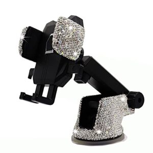 lycaresun bling car phone mount holder, shiny crystal rhinestone phone stand for women and girls, car accessories for windshield dashboard,compatible with iphone and most cellphones