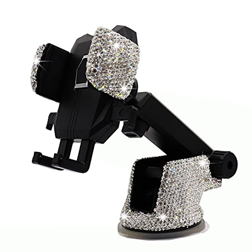 LYCARESUN Bling Car Phone Mount Holder, Shiny Crystal Rhinestone Phone Stand for Women and Girls, Car Accessories for Windshield Dashboard,Compatible with iPhone and Most Cellphones