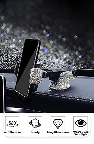 LYCARESUN Bling Car Phone Mount Holder, Shiny Crystal Rhinestone Phone Stand for Women and Girls, Car Accessories for Windshield Dashboard,Compatible with iPhone and Most Cellphones