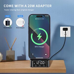 Fast Wireless Charger,4 in 1 Wireless Charging Station with Alarm Clock Compatible with iPhone 14/13/12/11/Pro/Max/XS/XR,Phone Charger Stand Dock for Apple Watch and Airpods(with 20W Adapter)