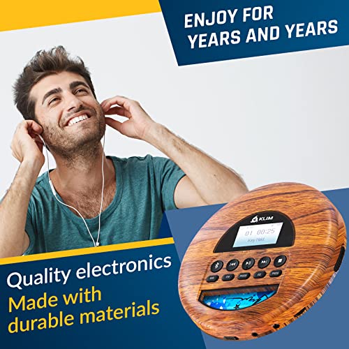 KLIM Nomad Wood + Portable CD Player Walkman + Long-Lasting Battery + Includes Headphones + Radio FM + Compatible MP3 CD Player Portable + TF Card, Radio FM, Bluetooth + Ideal for Cars + New 2022