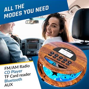 KLIM Nomad Wood + Portable CD Player Walkman + Long-Lasting Battery + Includes Headphones + Radio FM + Compatible MP3 CD Player Portable + TF Card, Radio FM, Bluetooth + Ideal for Cars + New 2022