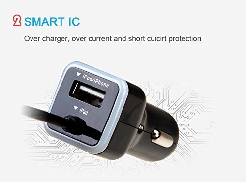 GEMBONICS Apple Certified iPhone Lightning Car Charger for iPhone 12, 11, X, XR, XS, 8, 8 Plus, 7, 7 Plus, 6S, 6S Plus, 6 Plus, SE, 5S, iPad Pro, iPad Air 2, Mini 4 with Extra USB Port (Black)