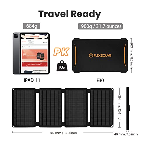 FlexSolar 30W Portable Solar Panel,ETFE Foldable Solar Panel Charger with QC3.0 (18W), DC Port,IP67 Waterproof Monocrystalline Outdoor Solar Panel for Camping Samsung Galaxy Cell Phone 12/11/XS