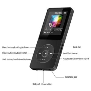 AGPTEK A02S 16GB MP3 Player with FM Radio, Voice Recorder, 70 Hours Playback and Expandable Up to 128GB, Black