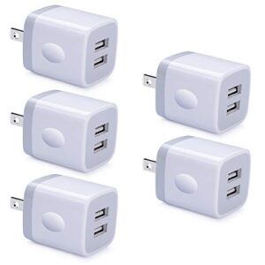fast charging block,gigreen 5pack dual port usb outlet plug 2.1a usb wall charger power cubes compatible iphone 14/13 pro max/12/11/xs/8/se,samsung a14/a13 5g/s23/s21 fe/a23/a53/s22/s20/s10,pixel 7/6a