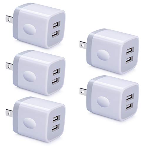 Fast Charging Block,GiGreen 5Pack Dual Port USB Outlet Plug 2.1A USB Wall Charger Power Cubes Compatible iPhone 14/13 Pro Max/12/11/XS/8/SE,Samsung A14/A13 5G/S23/S21 FE/A23/A53/S22/S20/S10,Pixel 7/6a